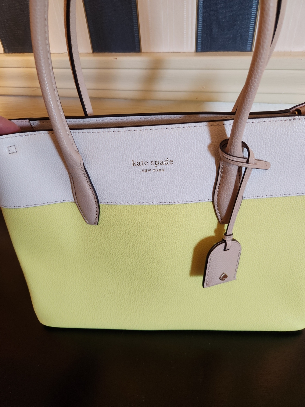 kate spade Two-Tone Yellow and Cream Tote with Tan Handles